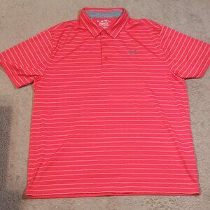Under Armour/Playoff Polo Shirt/Men XXL/Red Gray Stripe/Golf Casual Performance